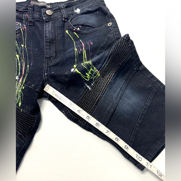 GS-115 Graffiti Destroyed Stretch Hip-Hop Urban MOTO Splatter Shorts Size 12 - Picture 4 of 6